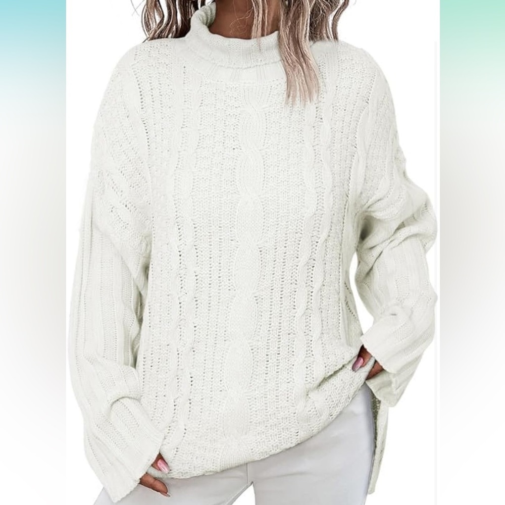 Dokotoo WomensOversized Turtleneck Cable Knit Side Split Sweaters Size Medium